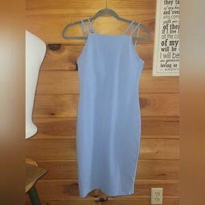 Monrow Women's double strap straight Neck Tank Dress In Lagoon XS